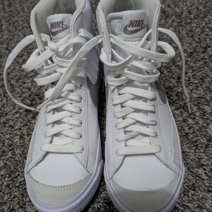 Nike White and Pink High-Top Sneakers